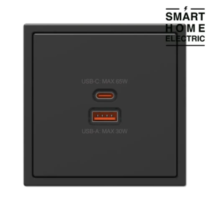 Розетка с тонкой рамкой USB и Type C 65 Ватт с быстрой зарядкой черная